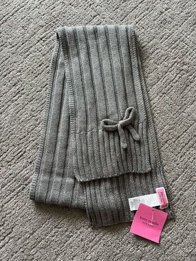 Kate Spade Heather Gray Ribbed Knit Bow Scarf